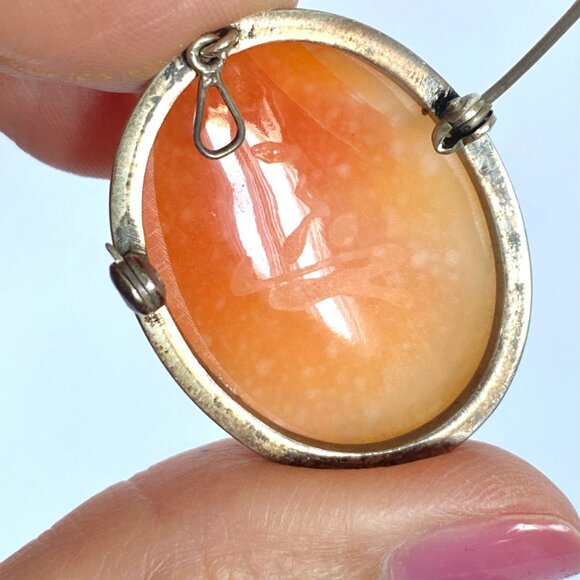 Carved Shell Cameo Grecian Design 925 Sterling Silver Vintage Brooch Pendant - Picture 12 of 16